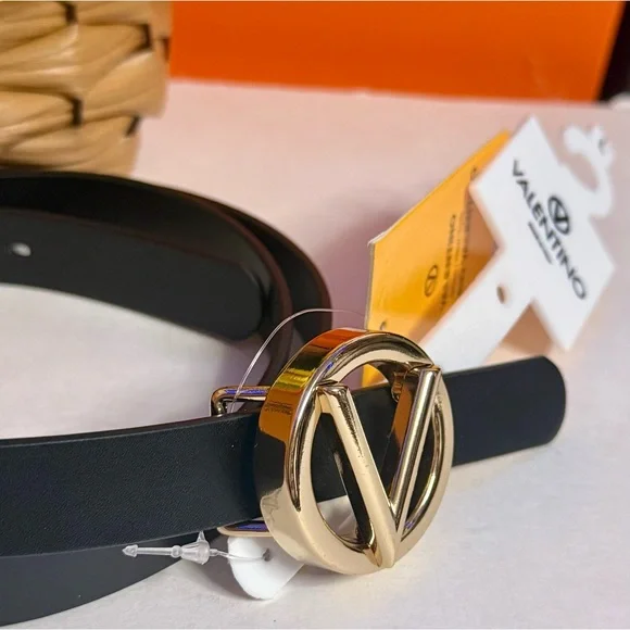 🆕VALENTINO by Mario Valentino Black Belt with Gold V Removable Buckle 🔥Large🔥 - Picture 11 of 17